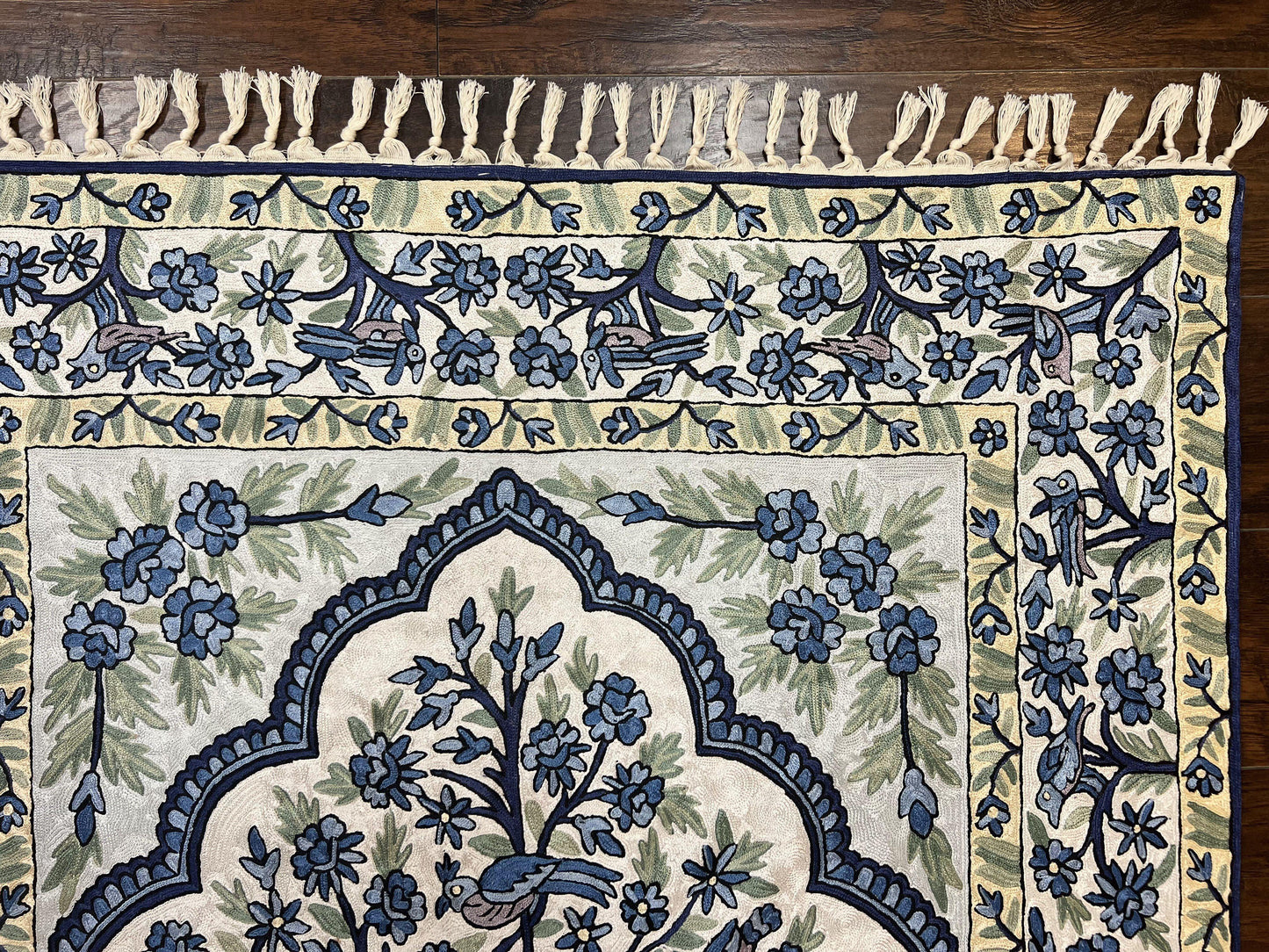 Tree Of Life Rug Indian Hand Stitched Silk On Cotton Vintage 4x6 Wall Hanging