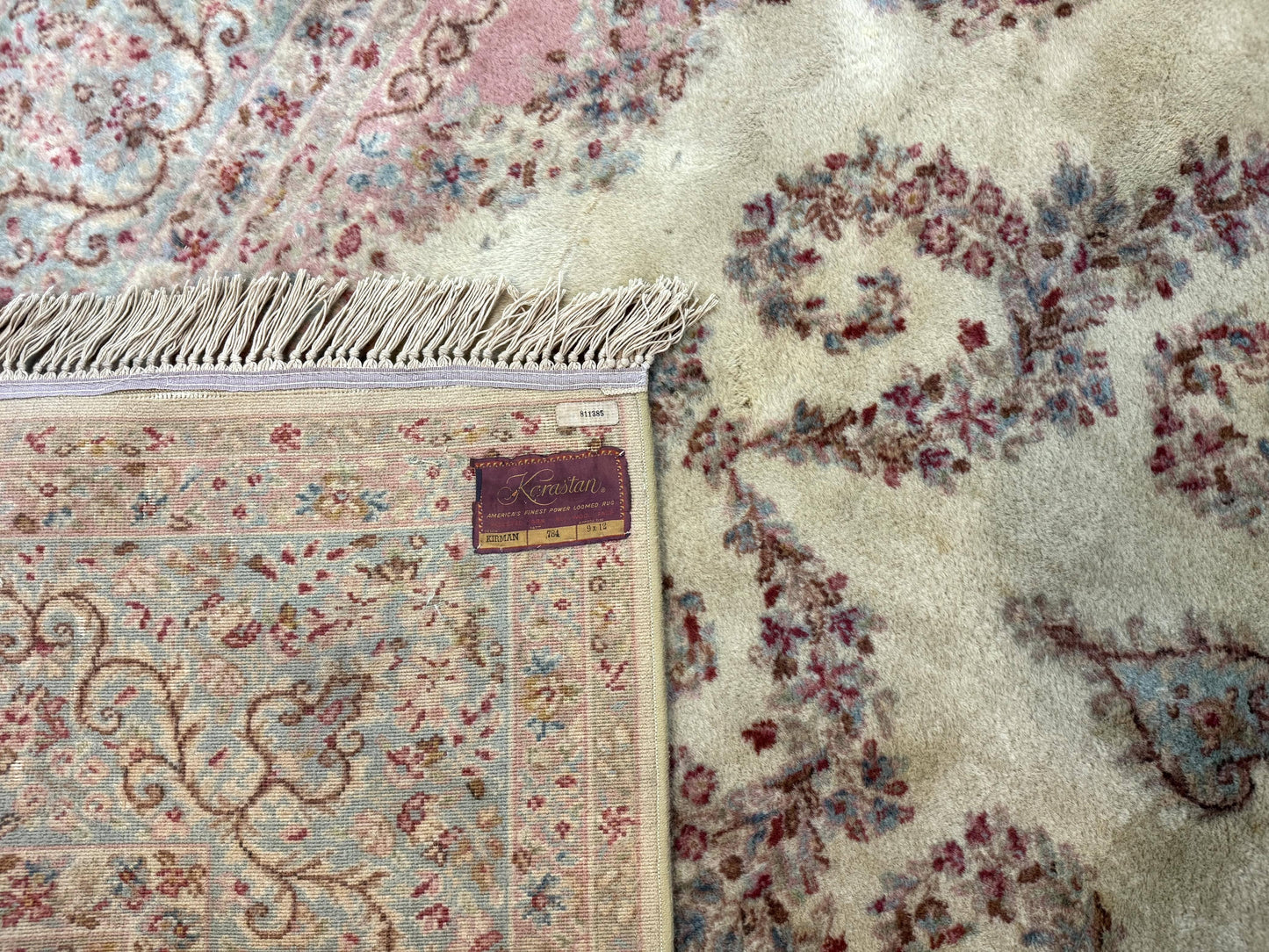 Karastan Kirman Rug Wool 8 By 12 Pastel Ivory Vintage Carpet Discontinued