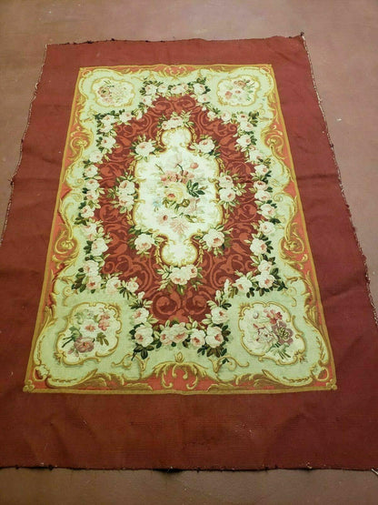Antique French Aubusson Rug Savonnerie Needlepoint 3x5 Handmade Includes Free Padding
