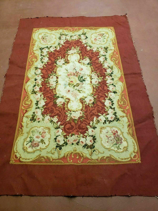 Antique French Aubusson Rug Savonnerie Needlepoint 3x5 Handmade Includes Free Padding