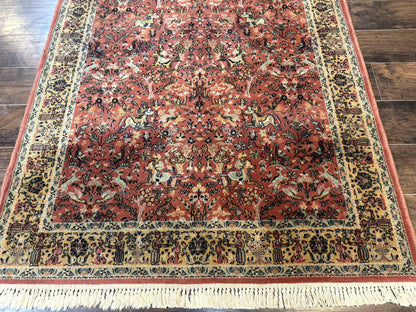 Persian Hunting Design Rug 4.7 x 6.5, Hunting Scene, Red-Orange, Wool, Belgian Power Loomed Carpet