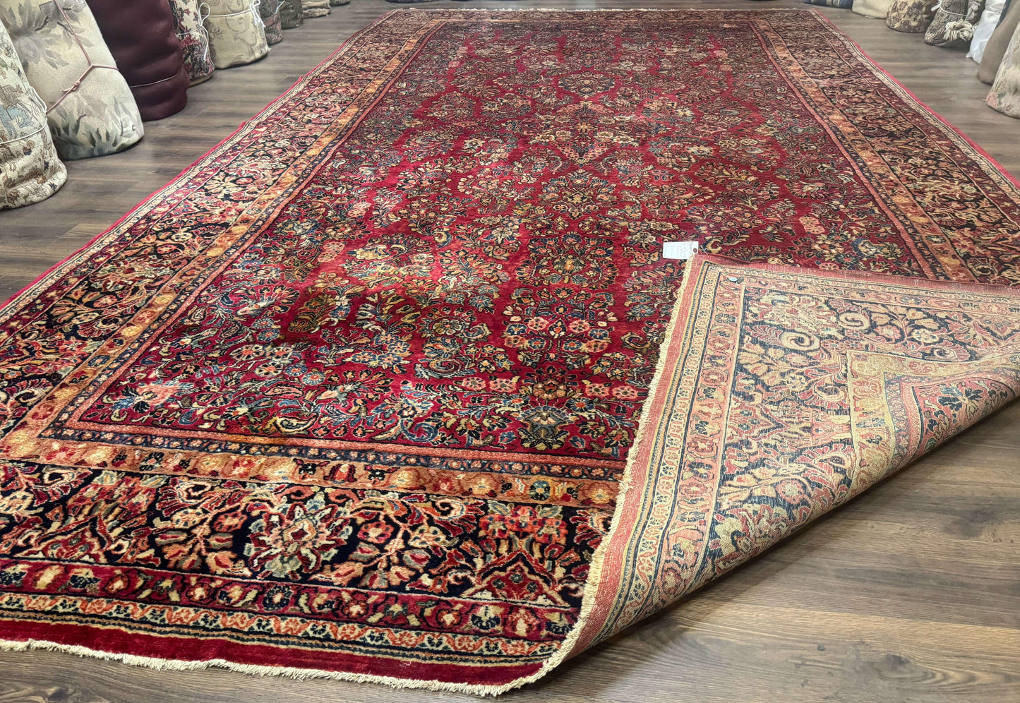 Persian Sarouk Rug 10x18 Extra Large Antique Wool Carpet Red Floral Handmade
