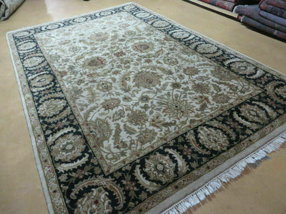 Vintage Handmade Rug Jaipur India Floral Oriental Design Tea Wash 6x9 Feet Hand Tufted