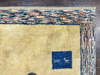 Indo Gabbeh Rug 3.7 x 5 Handmade Wool Tribal Boho Carpet Decor