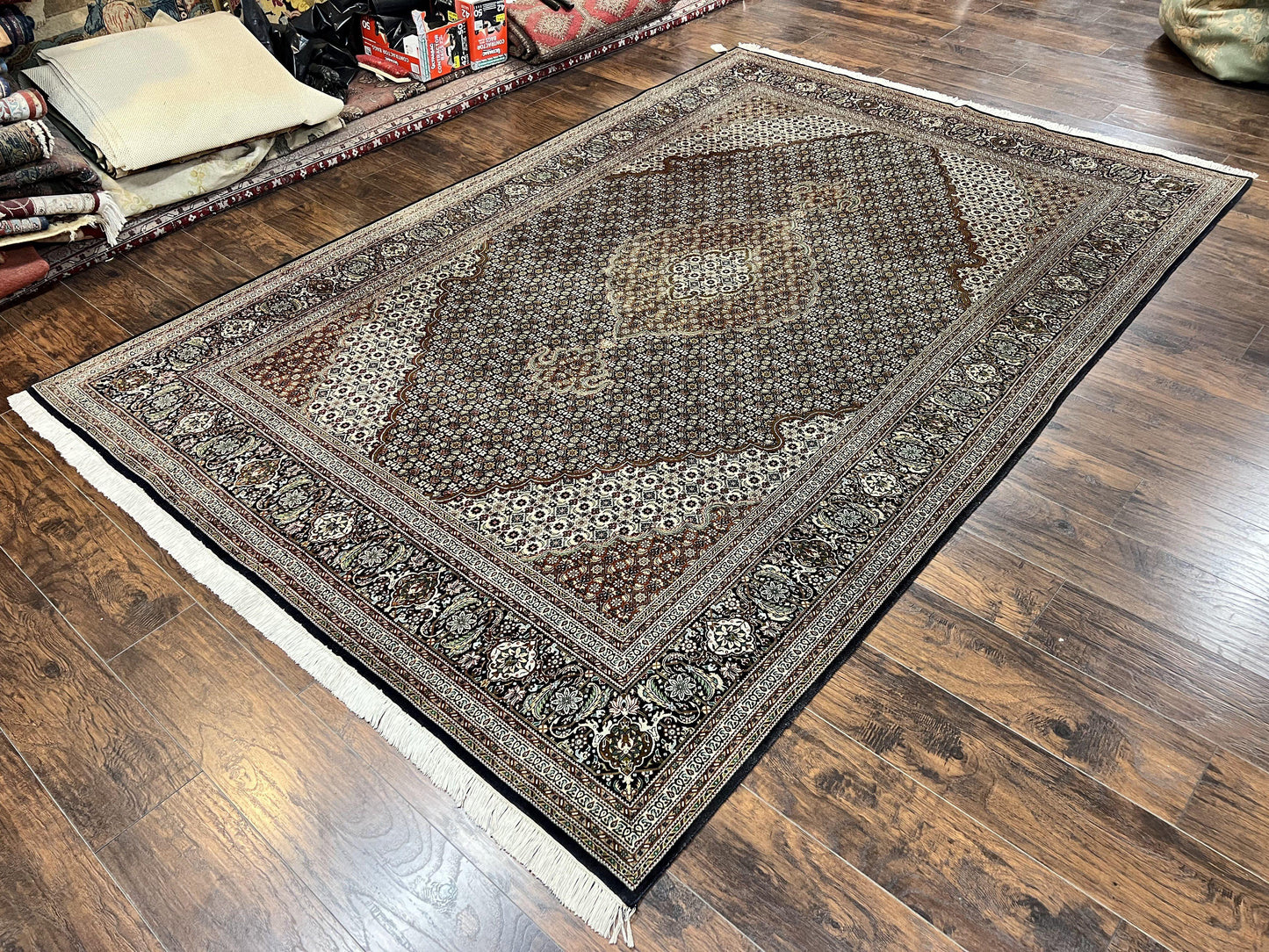 Wonderful Persian Tabriz Rug 7x10 ft, Very Fine 50 Raj 350 KPSI Oriental Carpet, Herati Mahi Pattern, Authentic Hand Knotted Handmade Wool Vintage