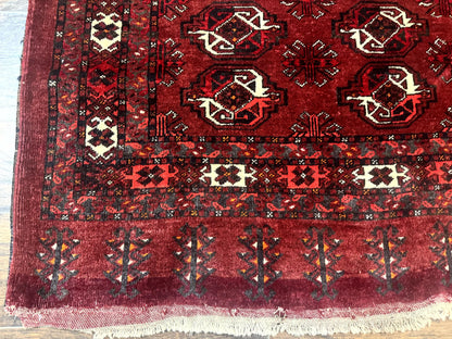 Antique Afghan Turkoman Mafrash Rug 3x5 Red Hand Knotted Wool Tribal Collectible