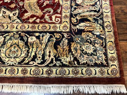 Indo Persian Rug 10x14 Vintage Handmade Wool Carpet Dark Red Navy Blue Beige