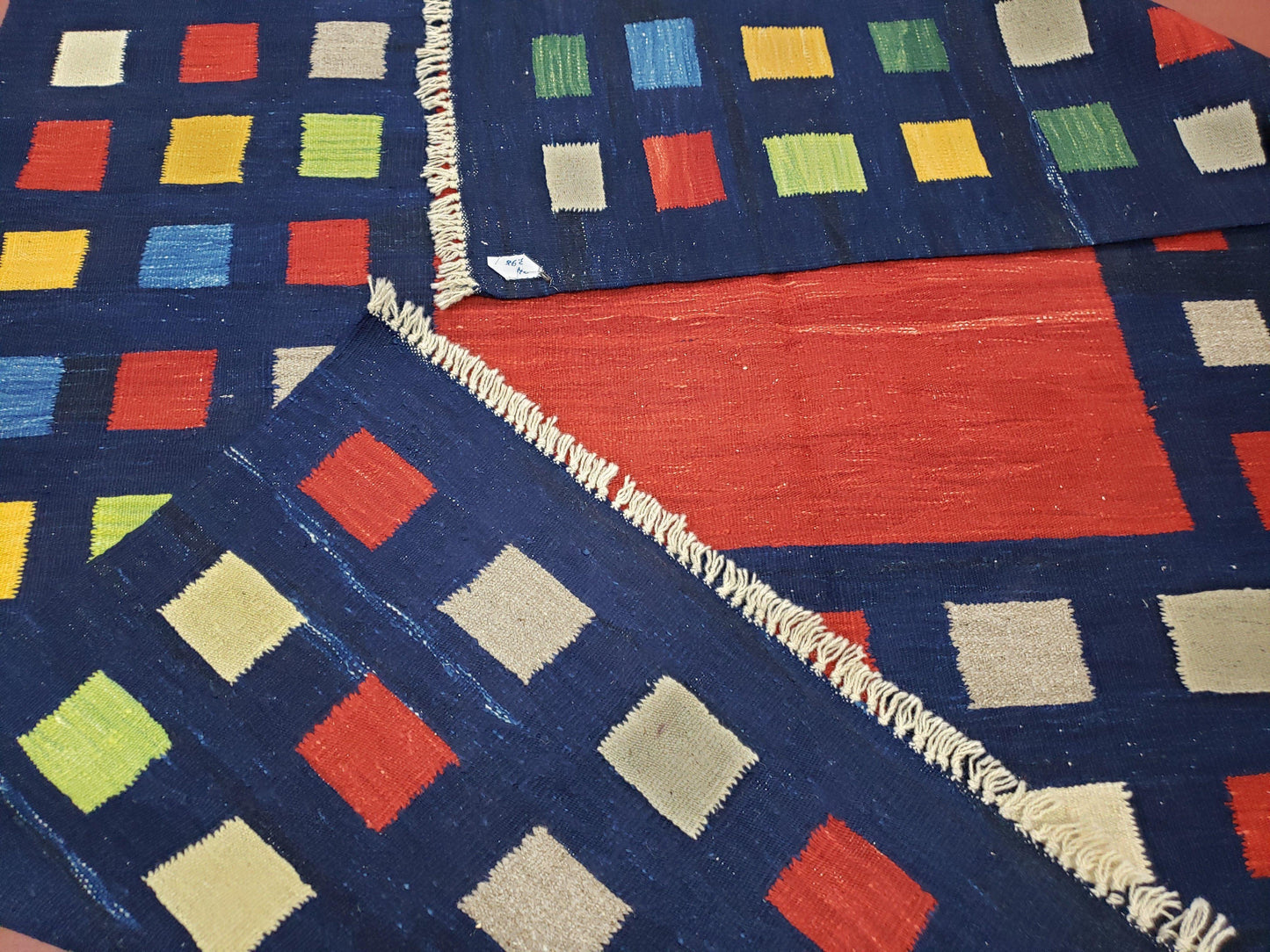 Turkish Kilim Rug Checkerboard Area Rug 5x7 6x8 Multicolor Playroom