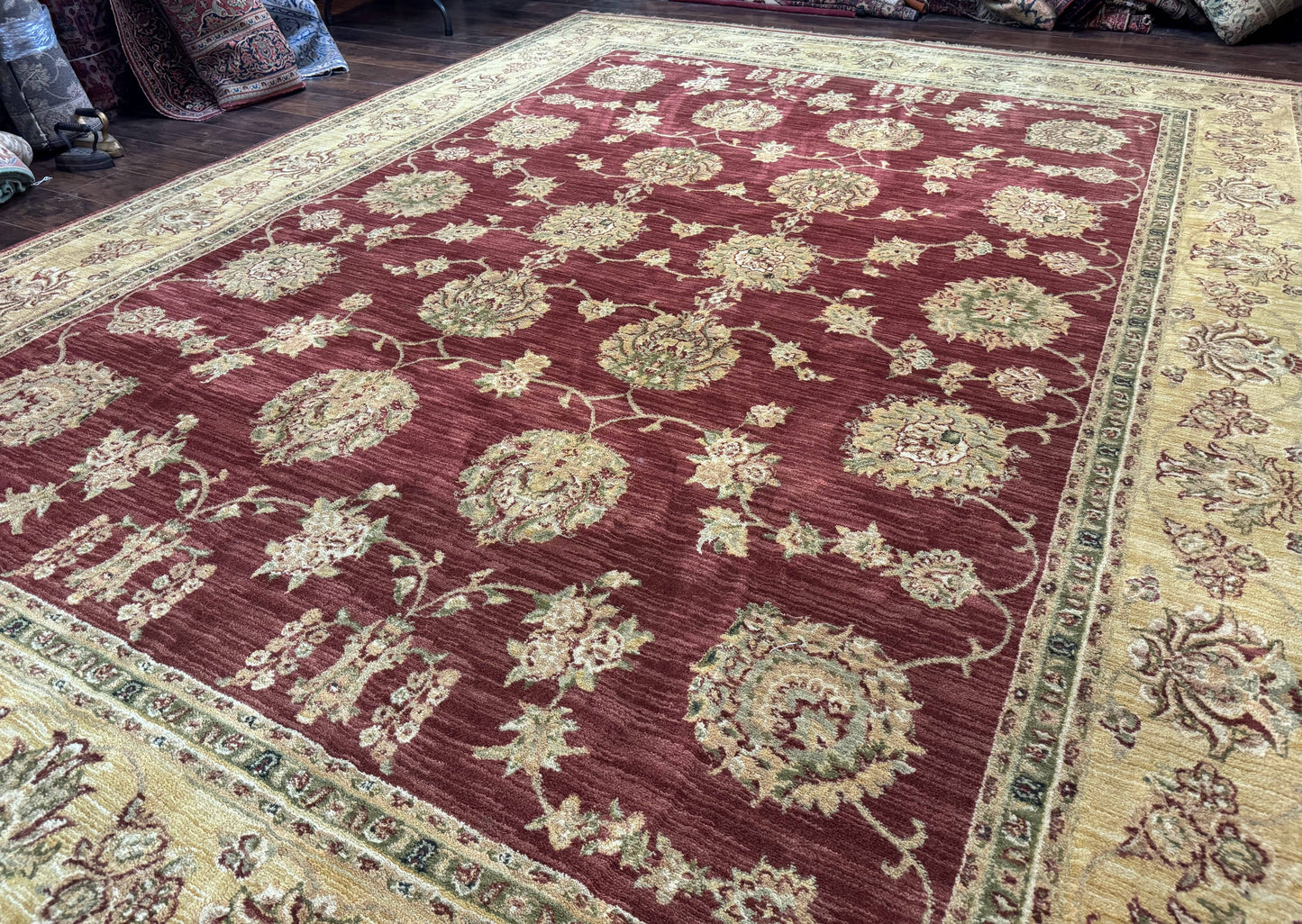 Traditional Wool Oriental Rug 9x13 Power Loomed Burgundy Carpet