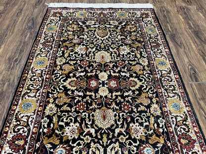 Sino Persian Silk Rug 3x5 Oriental Carpet 3 x 5 Fine Silk Rug, Black Ivory Gold, Animal Motifs, Flowers, High Quality, Vintage Silk Rug Wow