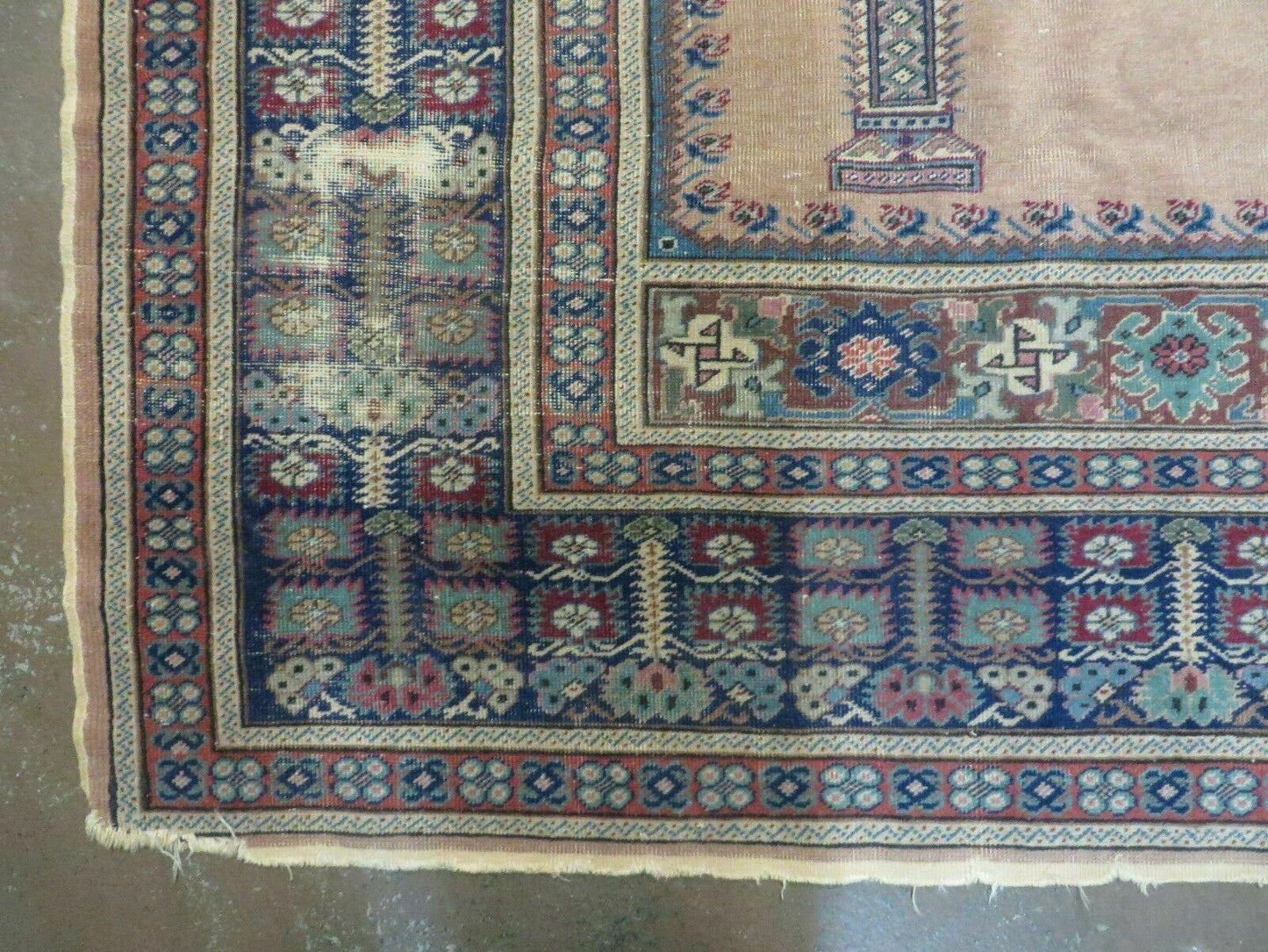 Antique Turkish Mehrab Rug Prayer Wool Handmade 47x67 Vintage Lantern Design