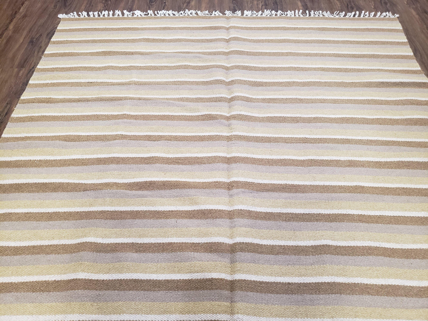 New Indian Striped Blanket, Multicolor Earthern Tones Kilim Rug, Wool Handmade South American Style Blanket, Queen Sized Bedspread 5x8 - 6x8