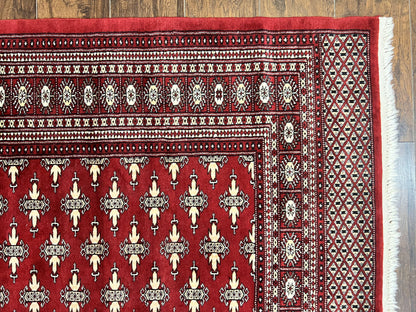 Pakistani Turkoman Bokhara Rug 6x9, Fine Wool Vintage Hand Knotted Handmade Yamud Oriental Carpet 6 x 9, Red Turkoman Rug, Tribal Rug