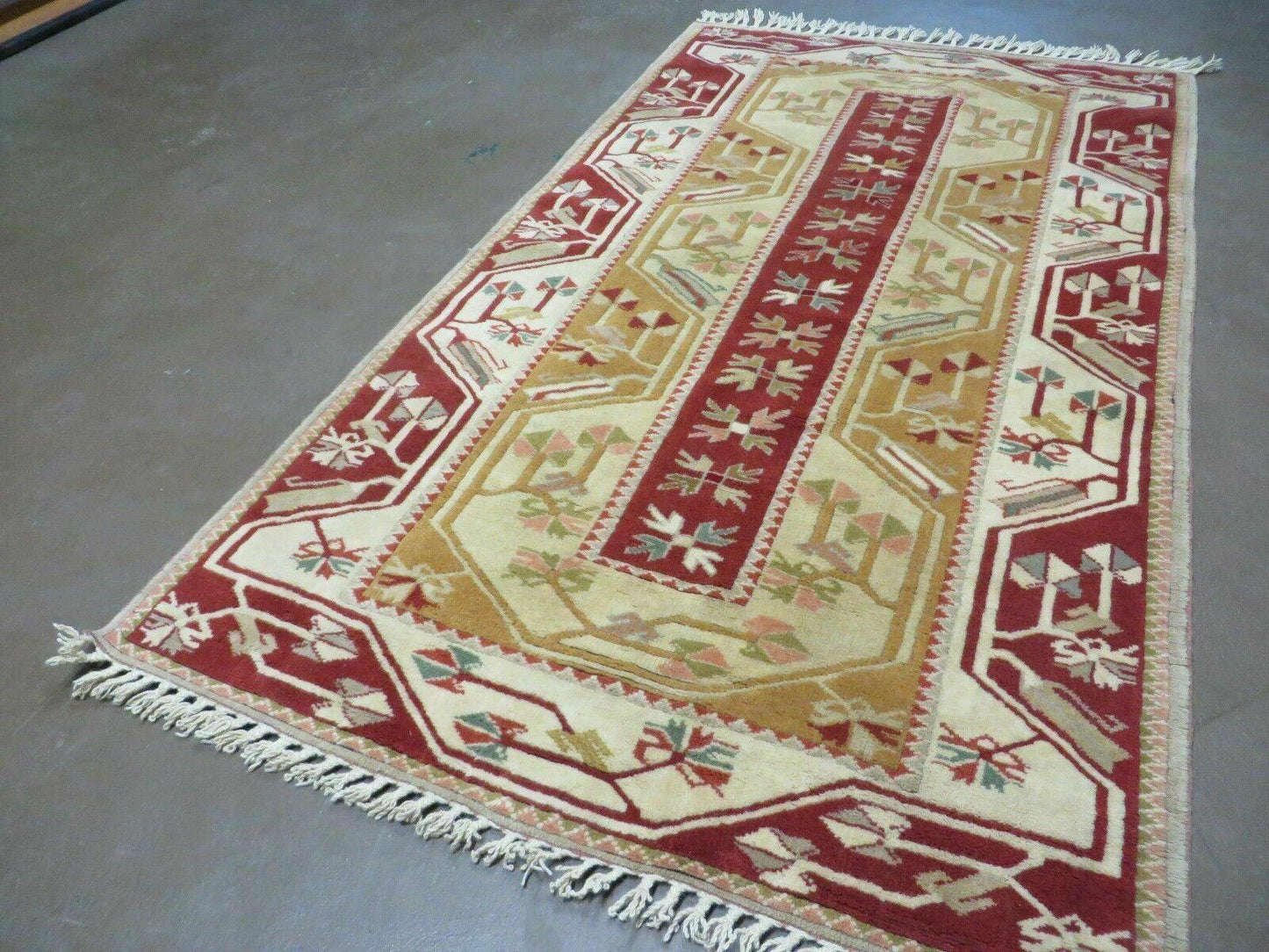 Vintage Turkish Kazak Wool Rug 4x6 Handmade Knotted Carpet Milas Origin