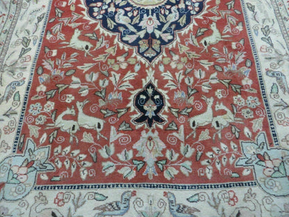 Vintage Indian Wool Rug Hunting Birds And Deer Oriental Floral Design 6 By 9