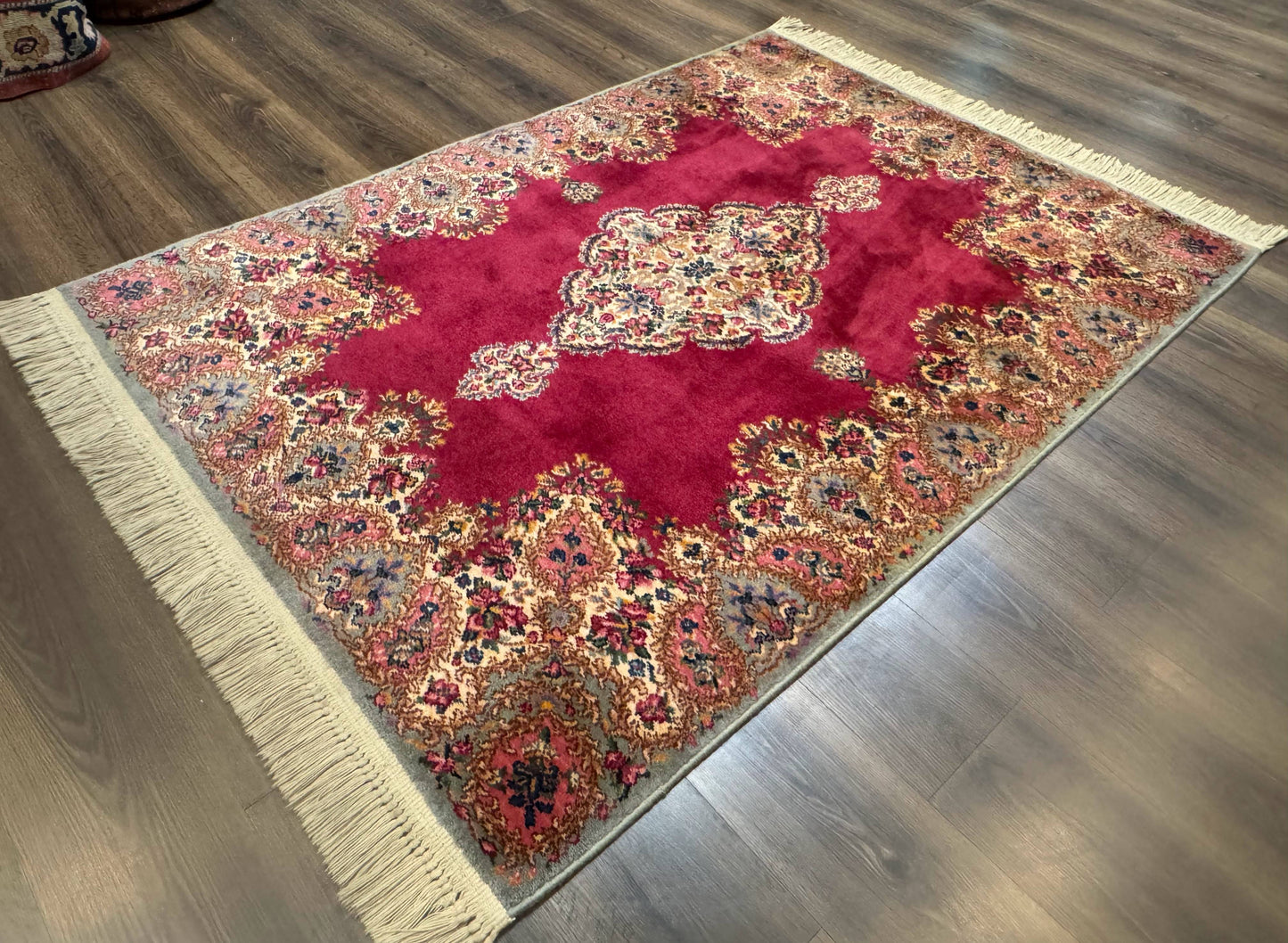 Karastan Rug 4x6 Red Medallion Kirman #762, Wool Vintage Original 700 Series