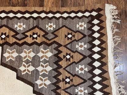 Antique Persian Fars Kilim Rug 8x11, Wool, Boho Tribal Persian Shiraz Flatweave Carpet, Semi Open Field, Geometric, Handmade, Vintage Semi Antique