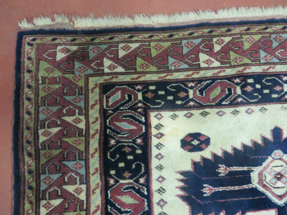 Vintage Turkish Geometric Wool Rug Handmade 1960s 41x51 Allover Pattern