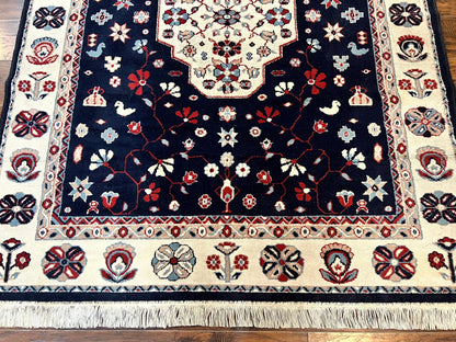 Power Loomed Rug Belgium 5.6 x 7 Navy Ivory Heriz Vintage Oriental Carpet