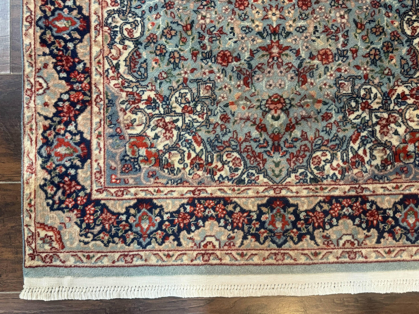 Indo Persian Kerman Rug 3x5 Light Blue Floral Medallion Handwoven Wool