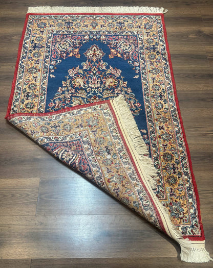 Blue Persian Qum Rug 3.6 x 5 Floral Medallion Navy Field 310 KPSI
