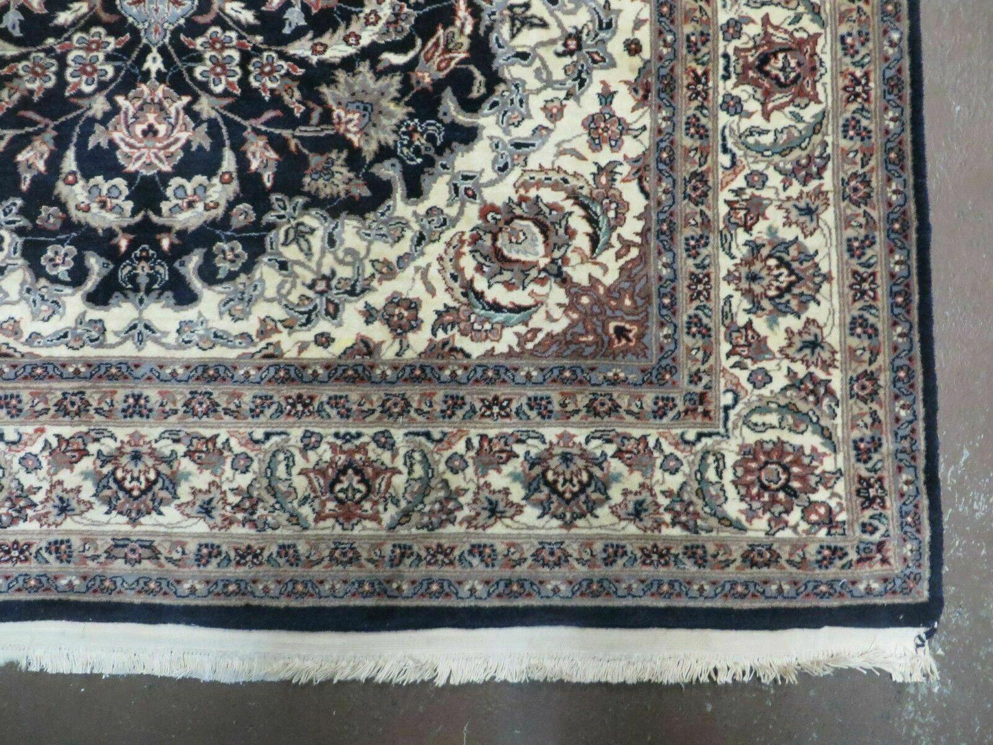 Hand Knotted Wool Silk Rug Vintage India Accent 4x7 Black