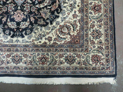 Hand Knotted Wool Silk Rug Vintage India Accent 4x7 Black