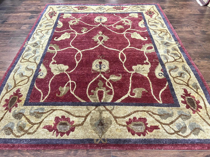 Tibetan Aubusson Rug 8x10 Handmade Wool Floral Vintage Traditional