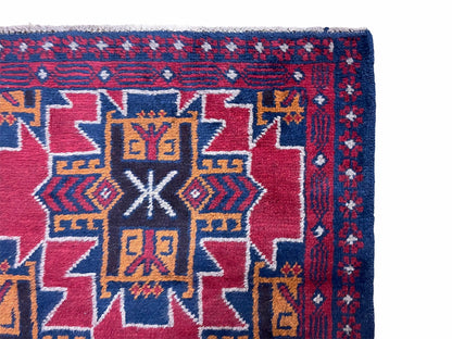 Balouchi Rug Vintage Handmade Tribal Wool Afghan Area Rug Red And Blue