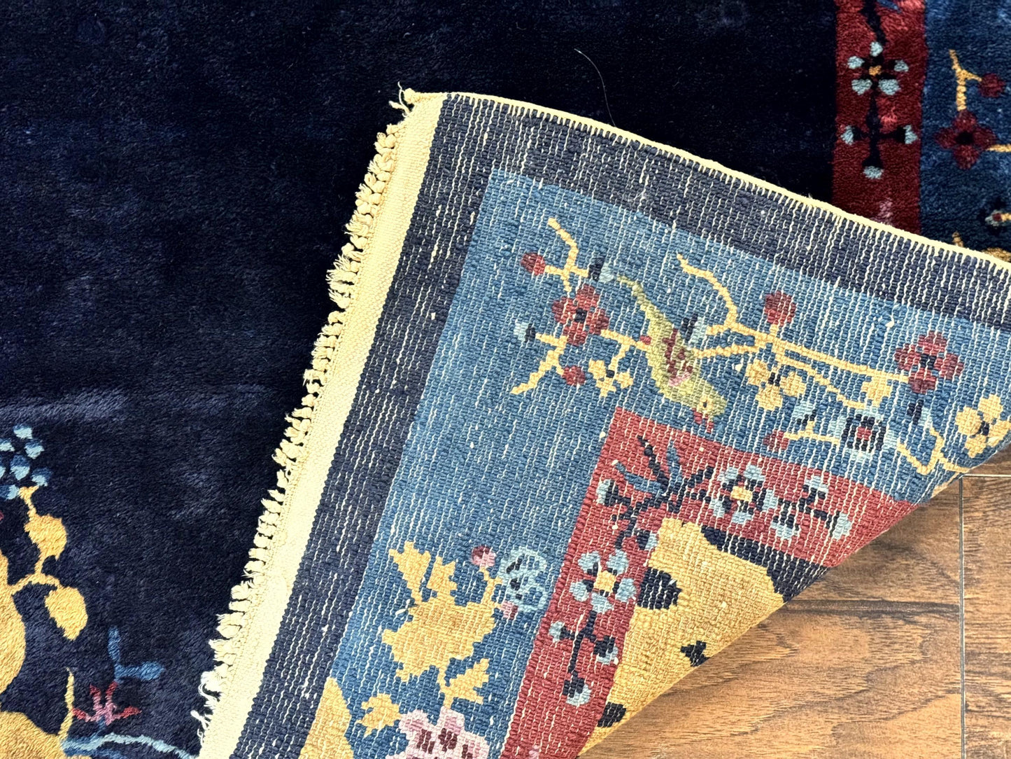 Antique Peking Rug 3x6 Handmade Wool Bird Motif Blue Chinese Legacy Carpet