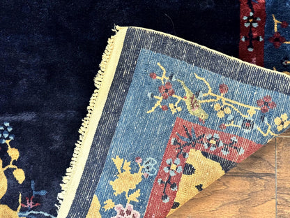Antique Peking Rug 3x6 Handmade Wool Bird Motif Blue Chinese Legacy Carpet