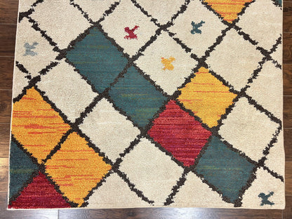 Panel Design Rug 5 x 7.6, Ivory/Beige & Multicolor