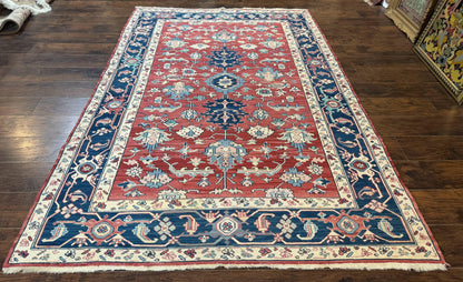 Turkish Flatweave Rug Heriz Design 6x9 Vintage Handknotted Wool Red Blue