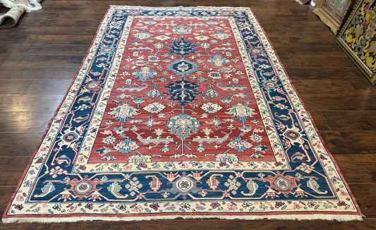 Turkish Flatweave Rug Heriz Design 6x9 Vintage Handknotted Wool Red Blue