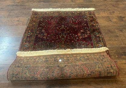 Antique Persian Sarouk Rug 3 By 5 Hand Knotted Wool Carpet Red 1920s