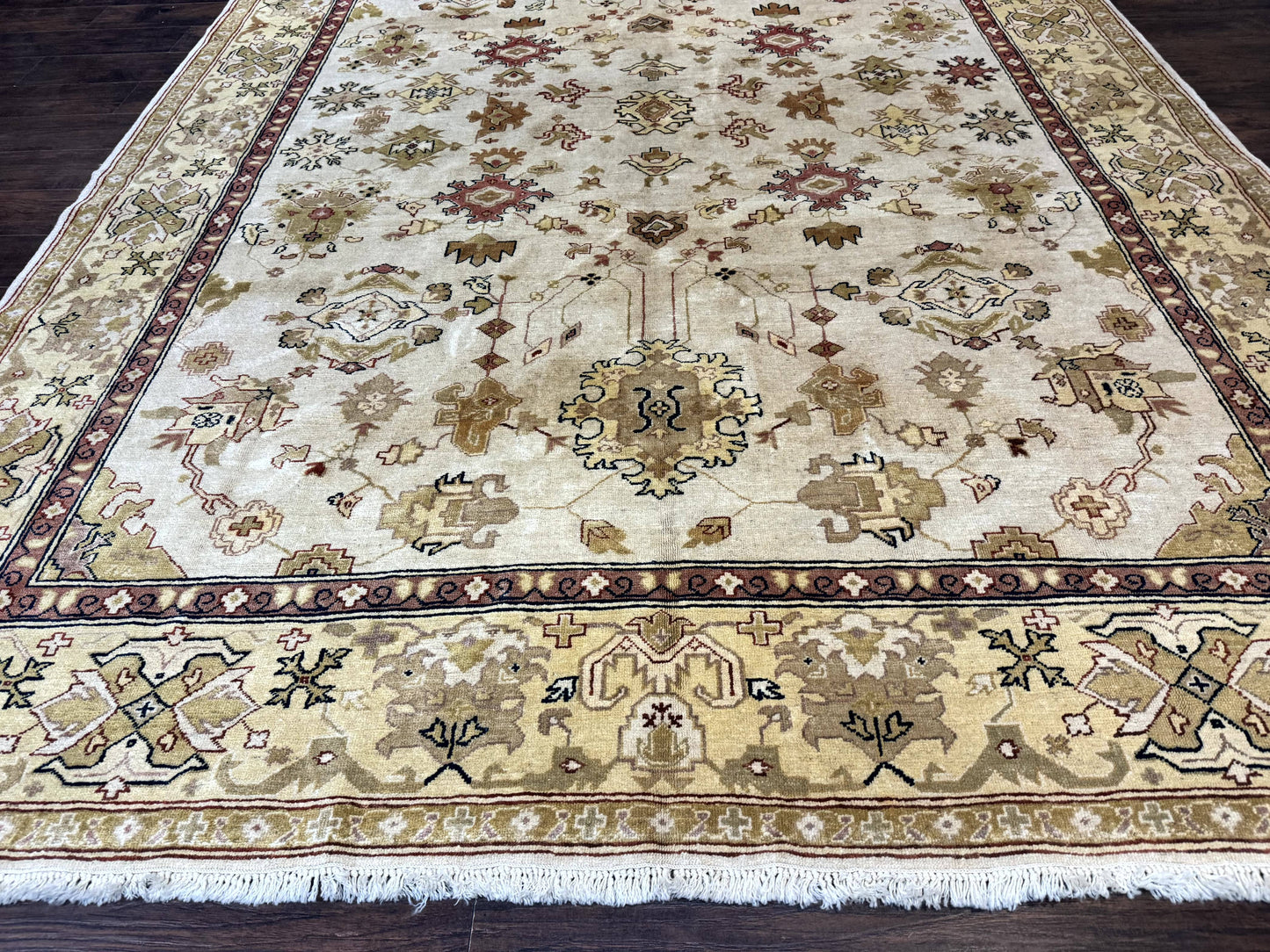 Turkish Oushak Rug 9x12 Hand Knotted Wool Carpet Vintage Oat Color