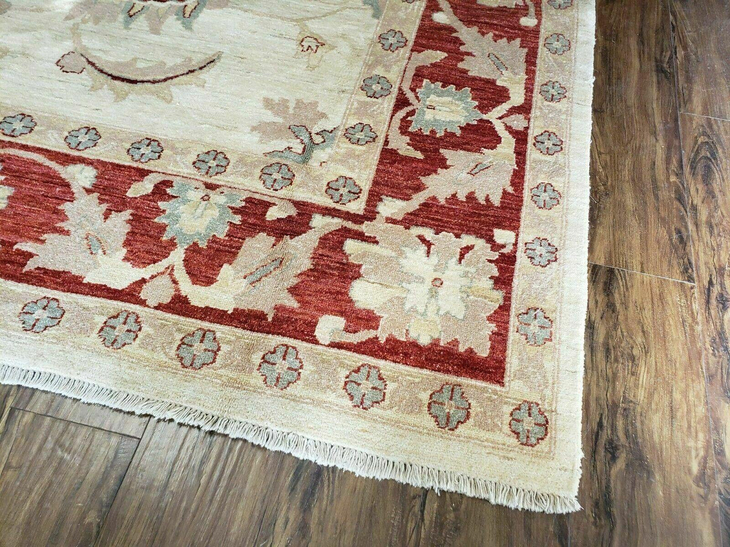 Peshawar Rug 10x14 Rug 10x14 Vintage Rug 10x14 Handmade Rug Chobi Rug Ivory Beige Red Rug