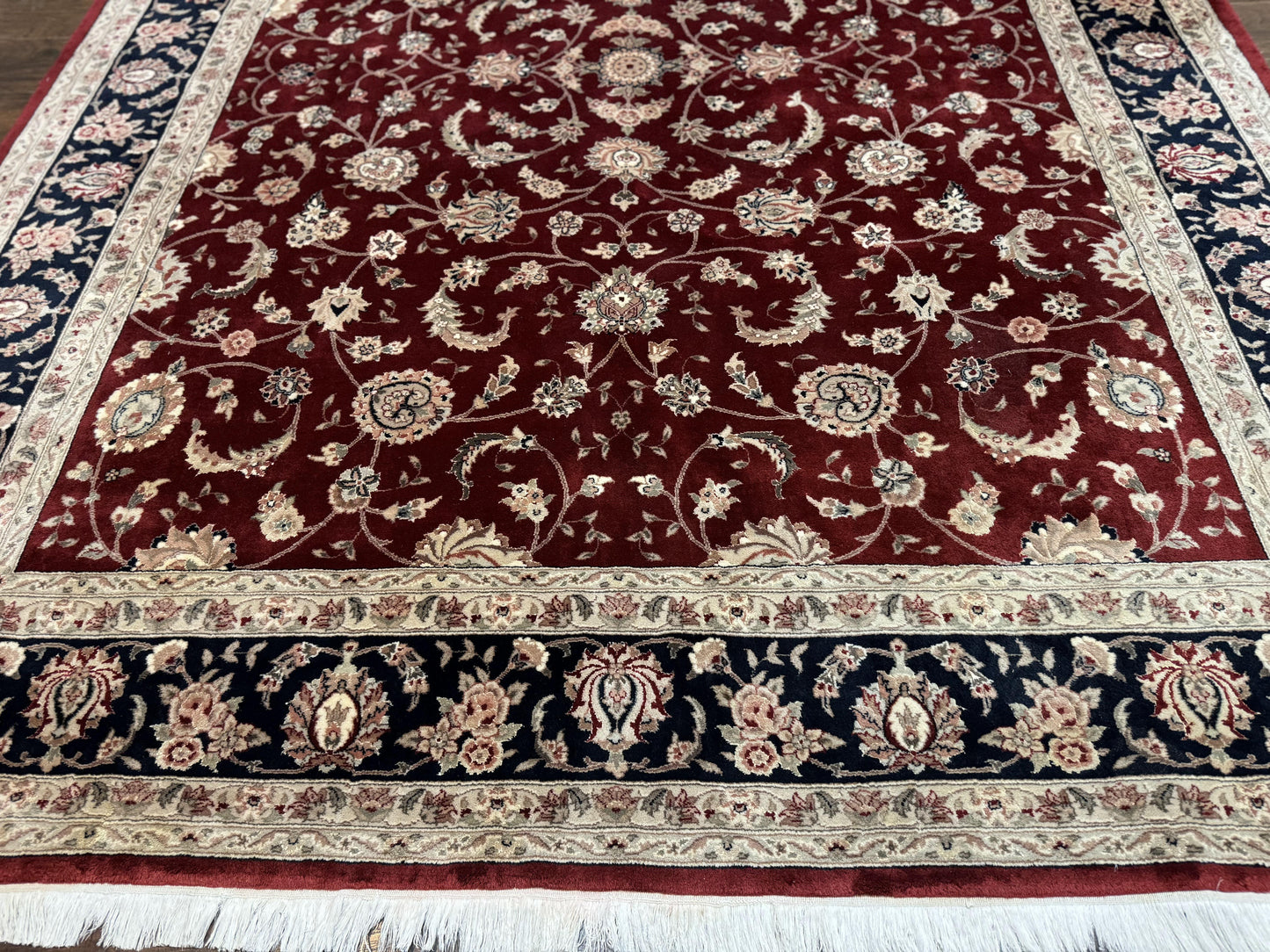 Maroon Persian Area Rug 8x10, Floral Allover, Pak Persian, Wool and Silk Highlights, Traditional Oriental Carpet