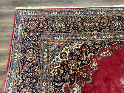 Persian Kashan Rug 9x12, Traditional, Semi Open Field, Red, Signed By Master Weaver, Antique Rug