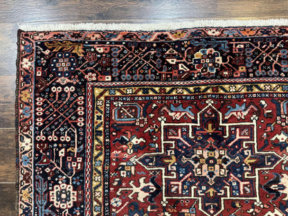 Persian Karajeh Rug 5x6, Antique Heriz Carpet, Geometric, Persian Tribal Rug, Brick Red Navy Blue