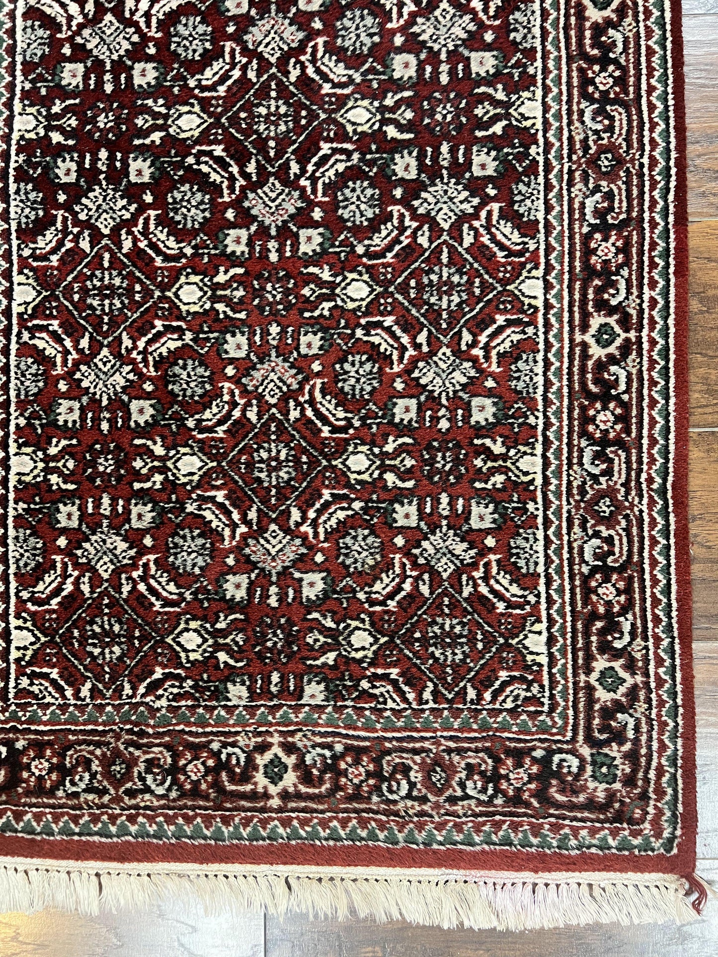 Indo Persian Runner Rug 2.7 x 8, Wool Hand Knotted Vintage Carpet, Red Black, Herati Allover Pattern, Oriental Runner, Rug for Hallway