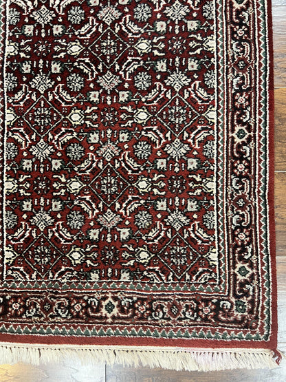 Indo Persian Runner Rug 2.7 x 8, Wool Hand Knotted Vintage Carpet, Red Black, Herati Allover Pattern, Oriental Runner, Rug for Hallway