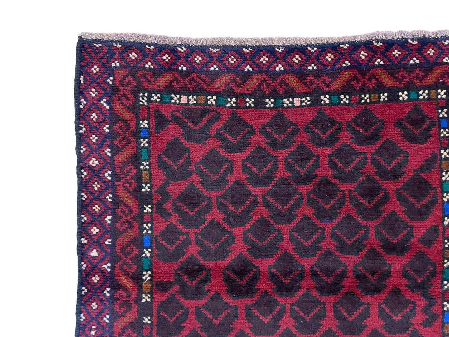 Balouchi Rug Vintage Handmade Wool Afghan Area Rug Red Blue 2 Ft 8 In By 4 Ft 6 In