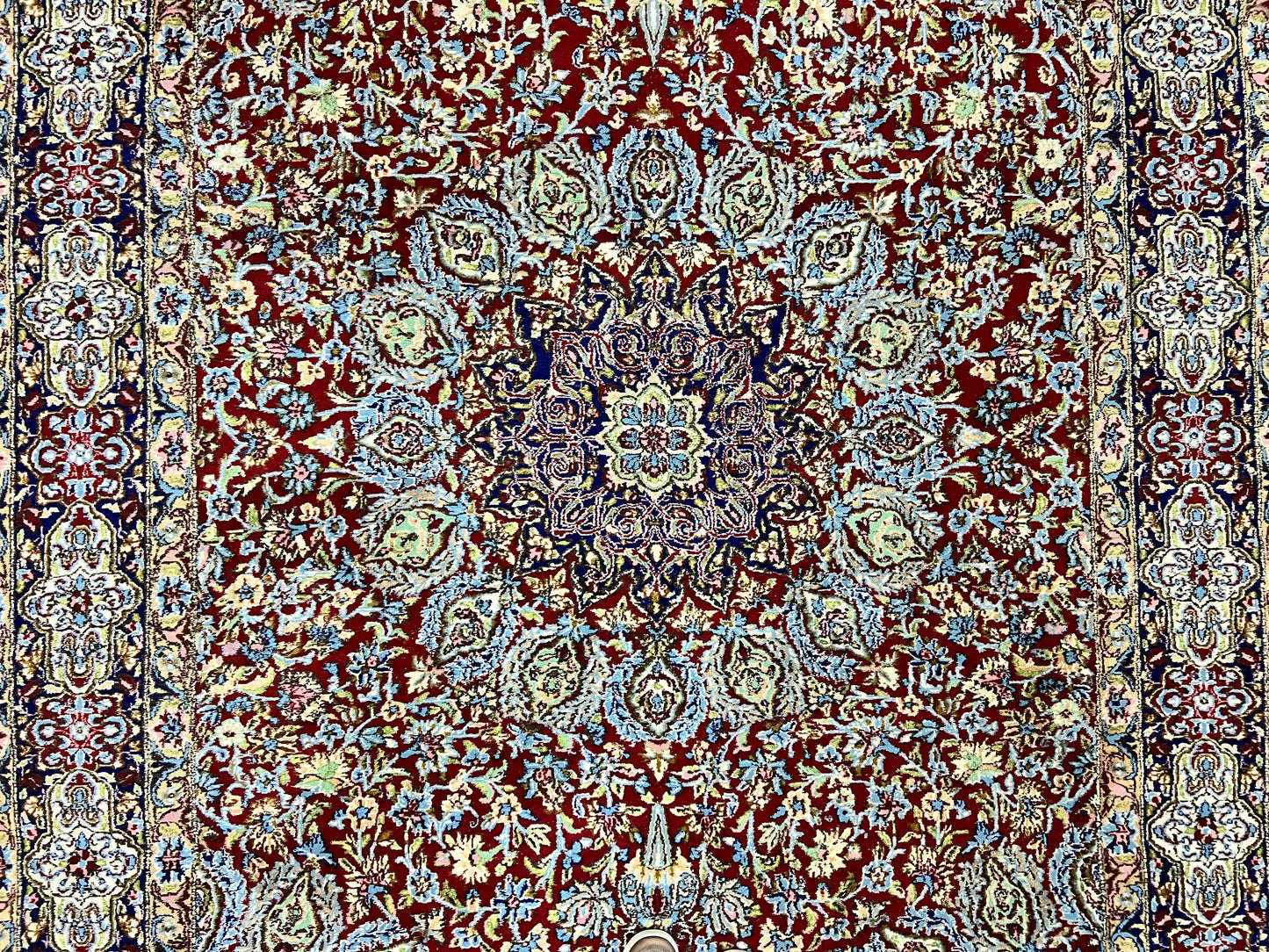 Persian Rug 7x10 Hand Knotted Wool Floral Medallion Kirman Semi Antique Vintage