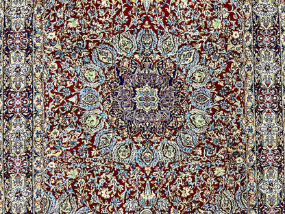 Persian Rug 7x10 Hand Knotted Wool Floral Medallion Kirman Semi Antique Vintage