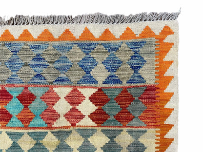 Small Chobi Kilim Rug 3x4 Colorful Diamond Kilim Small Turkish Multicolor Kilim with Diamond Pattern Wool Flatweave Nice