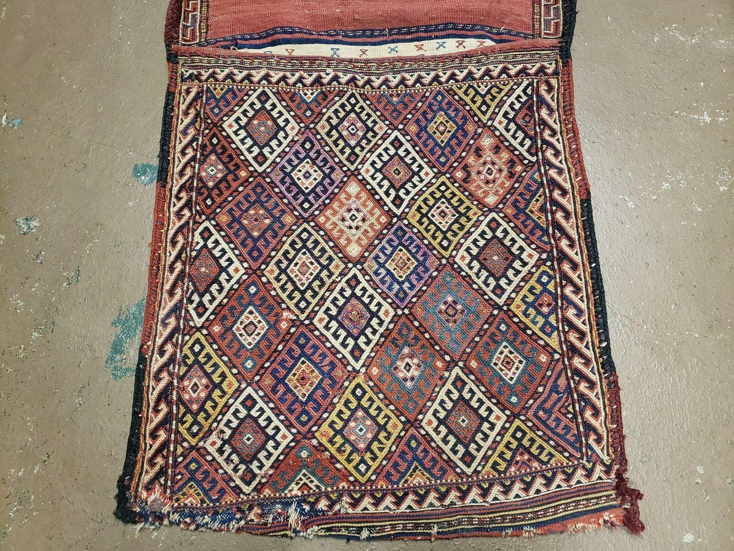 Antique Handmade Tribal Wool Rug 26x56 Inches Tobreh Double Bag Authentic
