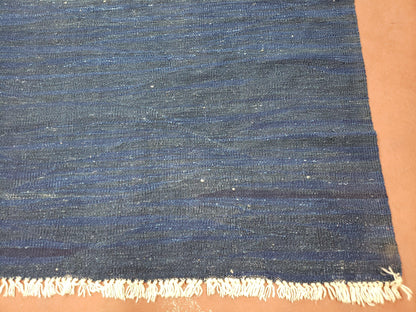 Turkish Kilim Rug 6x9 Wool Flatweave Blue Abstract Boho Decor