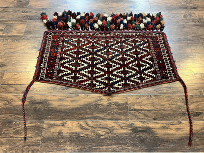 Antique Turkoman Camel Trapping Rug Hand Knotted Asmalyk Red Black Ivory