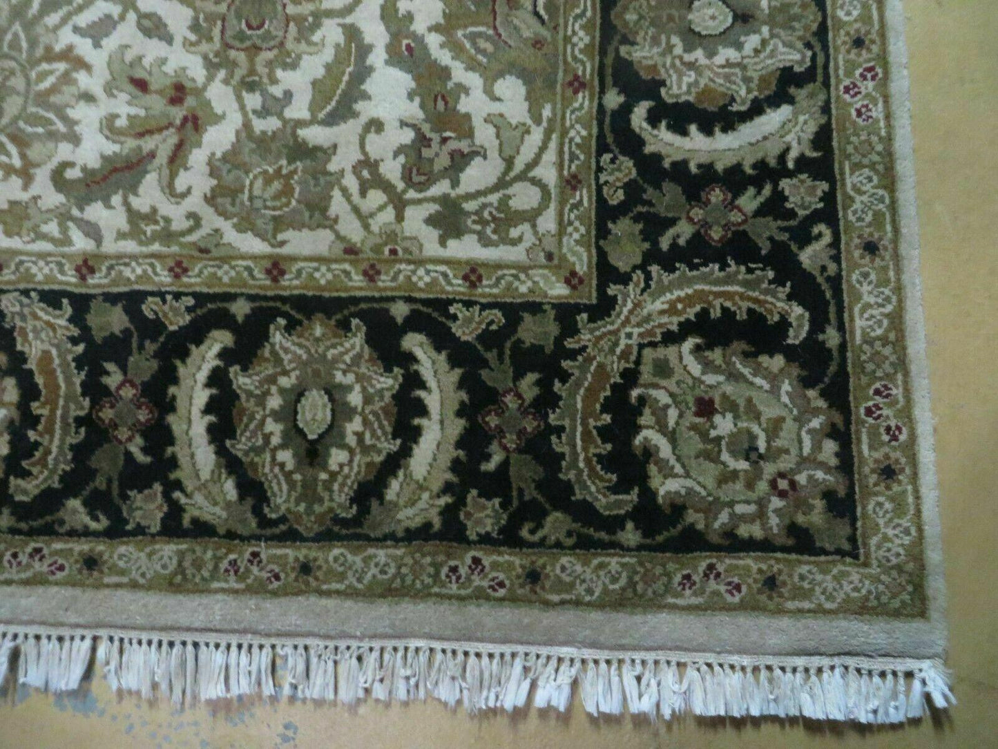 Vintage Handmade Rug Jaipur India Floral Oriental Design Tea Wash 6x9 Feet Hand Tufted